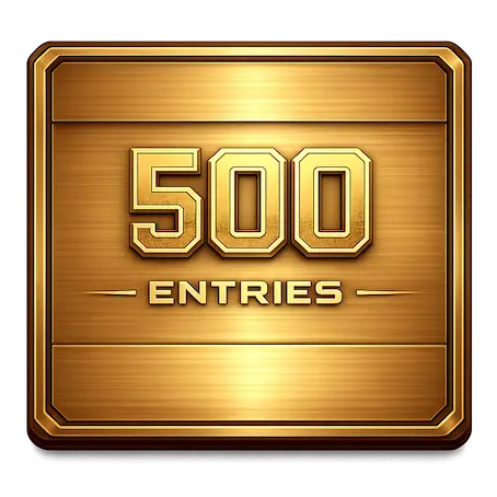 Gold plaque with '500 Entries' text on a white background